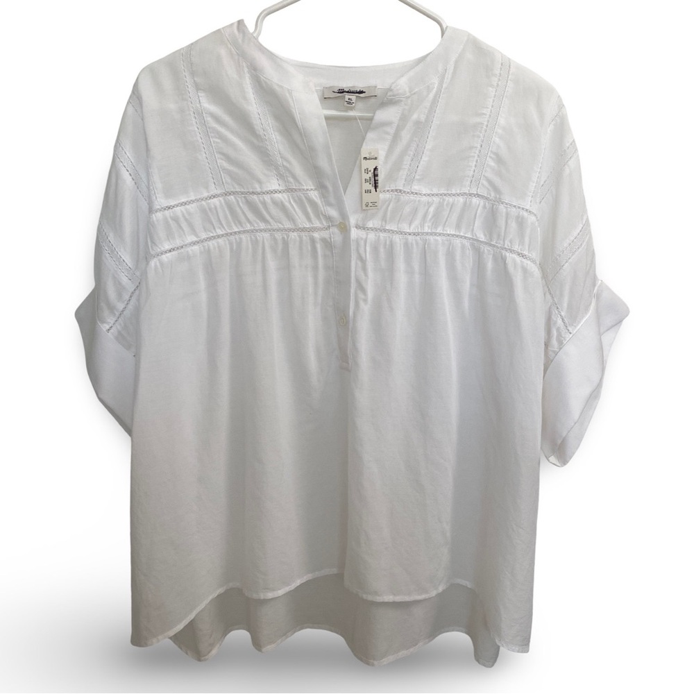 Madewell Women's White Lace-Inset Pintucked Henley Top Size XL NWT - Picture 6 of 12